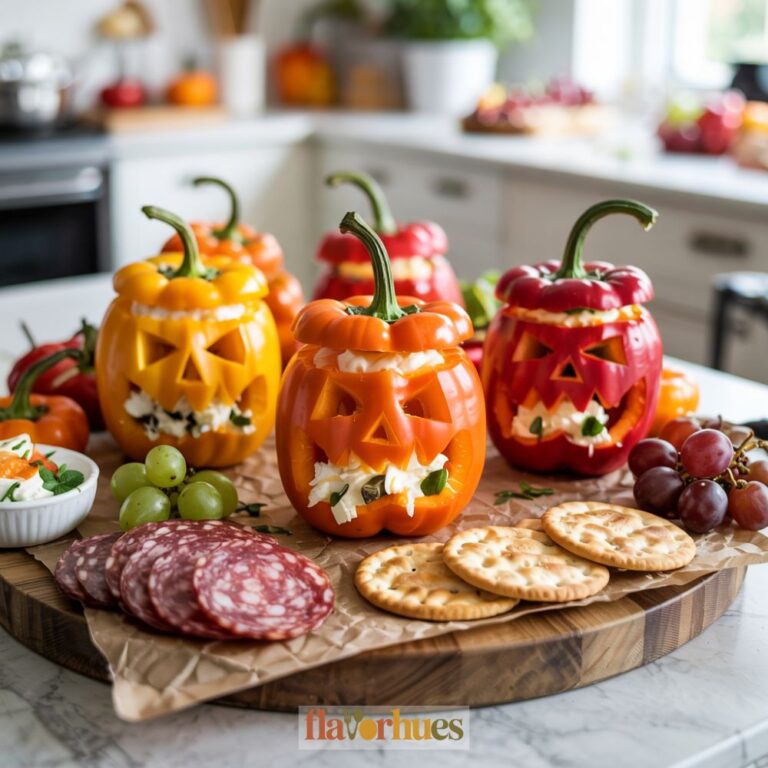 Stuffed Mini Pepper Jack-o’-Lanterns Charcuterie Board Recipe