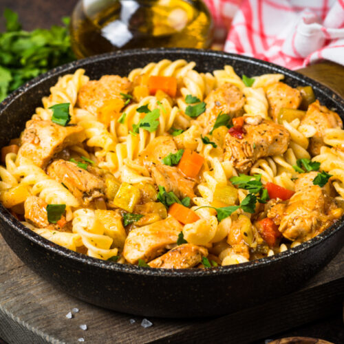 Pasta with Chicken and vegetables.
