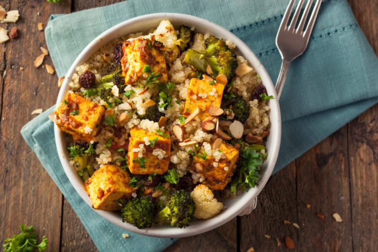 Quinoa Tofu Bowl Recipe With Roasted Veggies And Herbs